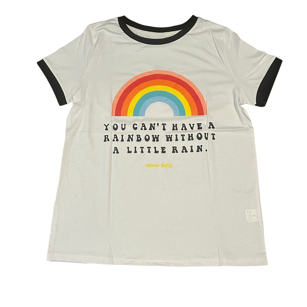 Rainbow Oliver‎ Beth Graphic T-Shirt Ringer Tee Top S Cute Casual